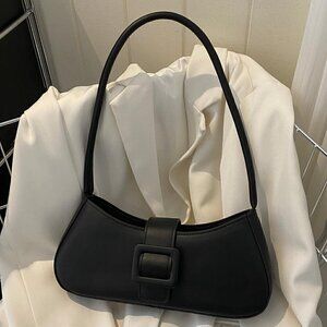 Black Casual Women's Belt Buckle Tote Bag